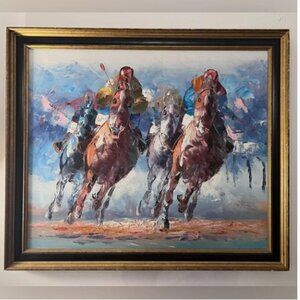 ANTHONY VECCHIO HORSE RACING OIL ON CANVAS